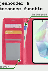 BASEY. Hoes Geschikt voor Samsung A35 Hoesje Bookcase Hoes Flip Case Book Cover Met 2x Screenprotector - Hoesje Geschikt voor Samsung Galaxy A35 5G Hoes Book Case Hoesje - Donkerroze