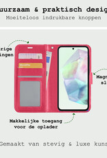 BASEY. Hoes Geschikt voor Samsung A35 Hoesje Bookcase Hoes Flip Case Book Cover Met 2x Screenprotector - Hoesje Geschikt voor Samsung Galaxy A35 5G Hoes Book Case Hoesje - Donkerroze