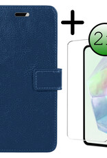 BASEY. Hoes Geschikt voor Samsung A35 Hoesje Bookcase Hoes Flip Case Book Cover Met 2x Screenprotector - Hoesje Geschikt voor Samsung Galaxy A35 5G Hoes Book Case Hoesje - Donkerblauw