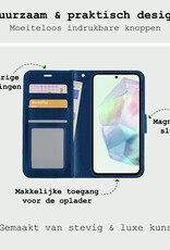 BASEY. Hoes Geschikt voor Samsung A35 Hoesje Bookcase Hoes Flip Case Book Cover Met 2x Screenprotector - Hoesje Geschikt voor Samsung Galaxy A35 5G Hoes Book Case Hoesje - Donkerblauw