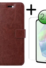 BASEY. Hoes Geschikt voor Samsung A35 Hoesje Bookcase Hoes Flip Case Book Cover Met 2x Screenprotector - Hoesje Geschikt voor Samsung Galaxy A35 5G Hoes Book Case Hoesje - Bruin
