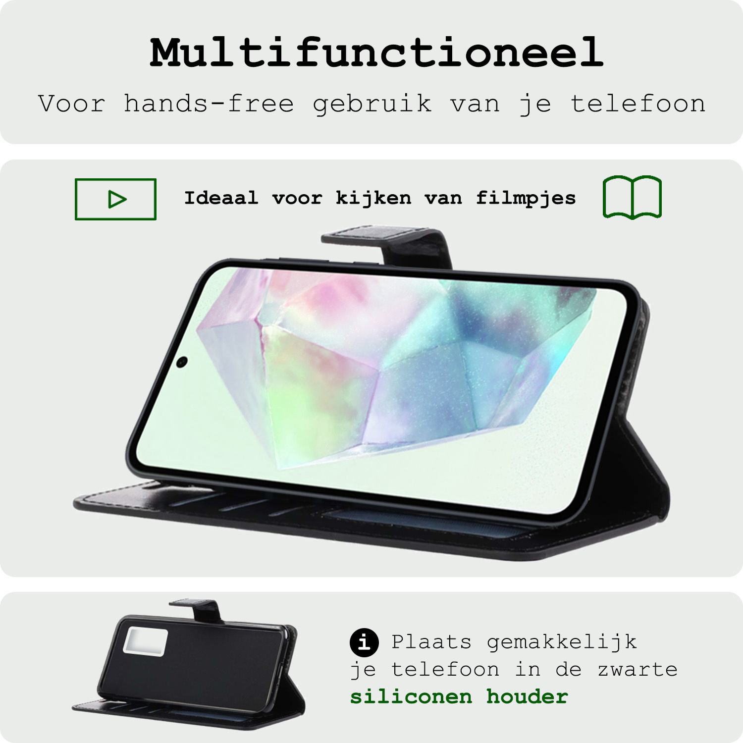 BASEY. Hoes Geschikt voor Samsung A35 Hoesje Bookcase Hoes Flip Case Book Cover Met Screenprotector - Hoesje Geschikt voor Samsung Galaxy A35 5G Hoes Book Case Hoesje - Zwart