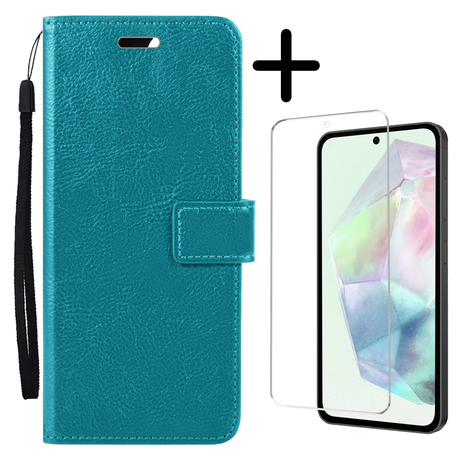 BASEY. Hoes Geschikt voor Samsung A35 Hoesje Bookcase Hoes Flip Case Book Cover Met Screenprotector - Hoesje Geschikt voor Samsung Galaxy A35 5G Hoes Book Case Hoesje - Turquoise