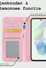 BASEY. Hoes Geschikt voor Samsung A35 Hoesje Bookcase Hoes Flip Case Book Cover Met Screenprotector - Hoesje Geschikt voor Samsung Galaxy A35 5G Hoes Book Case Hoesje - Lichtroze