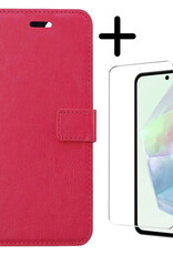 BASEY. Hoes Geschikt voor Samsung A35 Hoesje Bookcase Hoes Flip Case Book Cover Met Screenprotector - Hoesje Geschikt voor Samsung Galaxy A35 5G Hoes Book Case Hoesje - Donkerroze