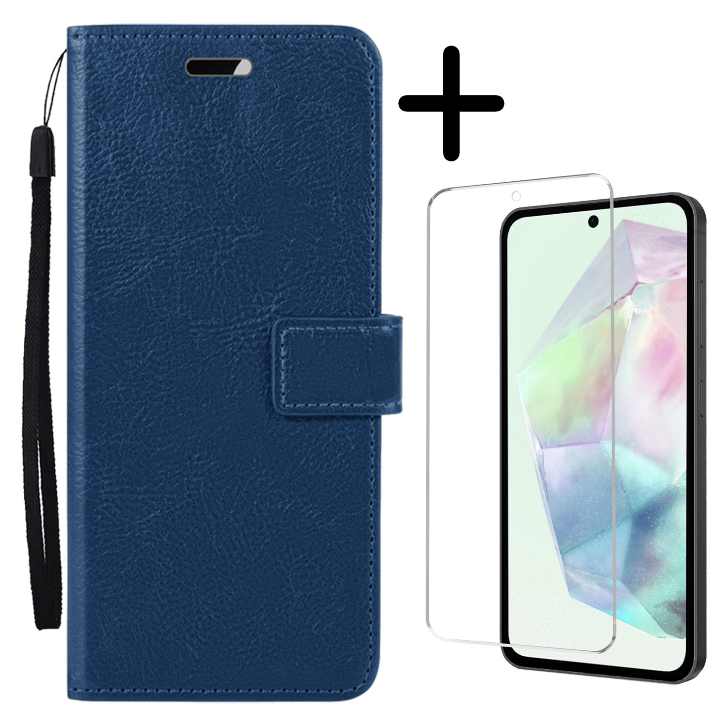 BASEY. Hoes Geschikt voor Samsung A35 Hoesje Bookcase Hoes Flip Case Book Cover Met Screenprotector - Hoesje Geschikt voor Samsung Galaxy A35 5G Hoes Book Case Hoesje - Donkerblauw