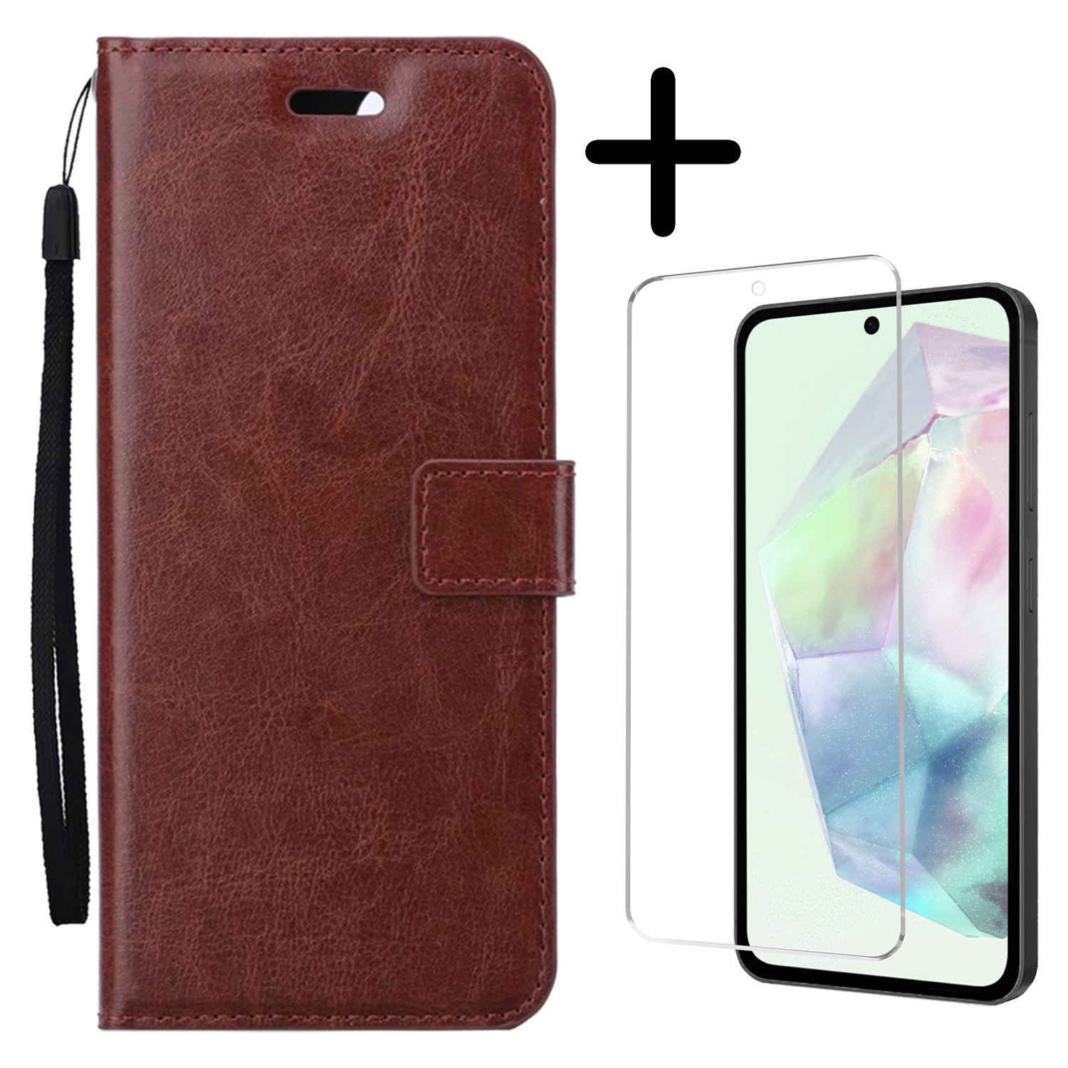 BASEY. Hoes Geschikt voor Samsung A35 Hoesje Bookcase Hoes Flip Case Book Cover Met Screenprotector - Hoesje Geschikt voor Samsung Galaxy A35 5G Hoes Book Case Hoesje - Bruin
