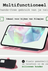 BASEY. Hoes Geschikt voor Samsung A35 Hoesje Bookcase Hoes Flip Case Book Cover - Hoesje Geschikt voor Samsung Galaxy A35 5G Hoes Book Case Hoesje - Lichtroze