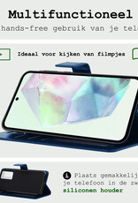 BASEY. Hoes Geschikt voor Samsung A35 Hoesje Bookcase Hoes Flip Case Book Cover - Hoesje Geschikt voor Samsung Galaxy A35 5G Hoes Book Case Hoesje - Donkerblauw