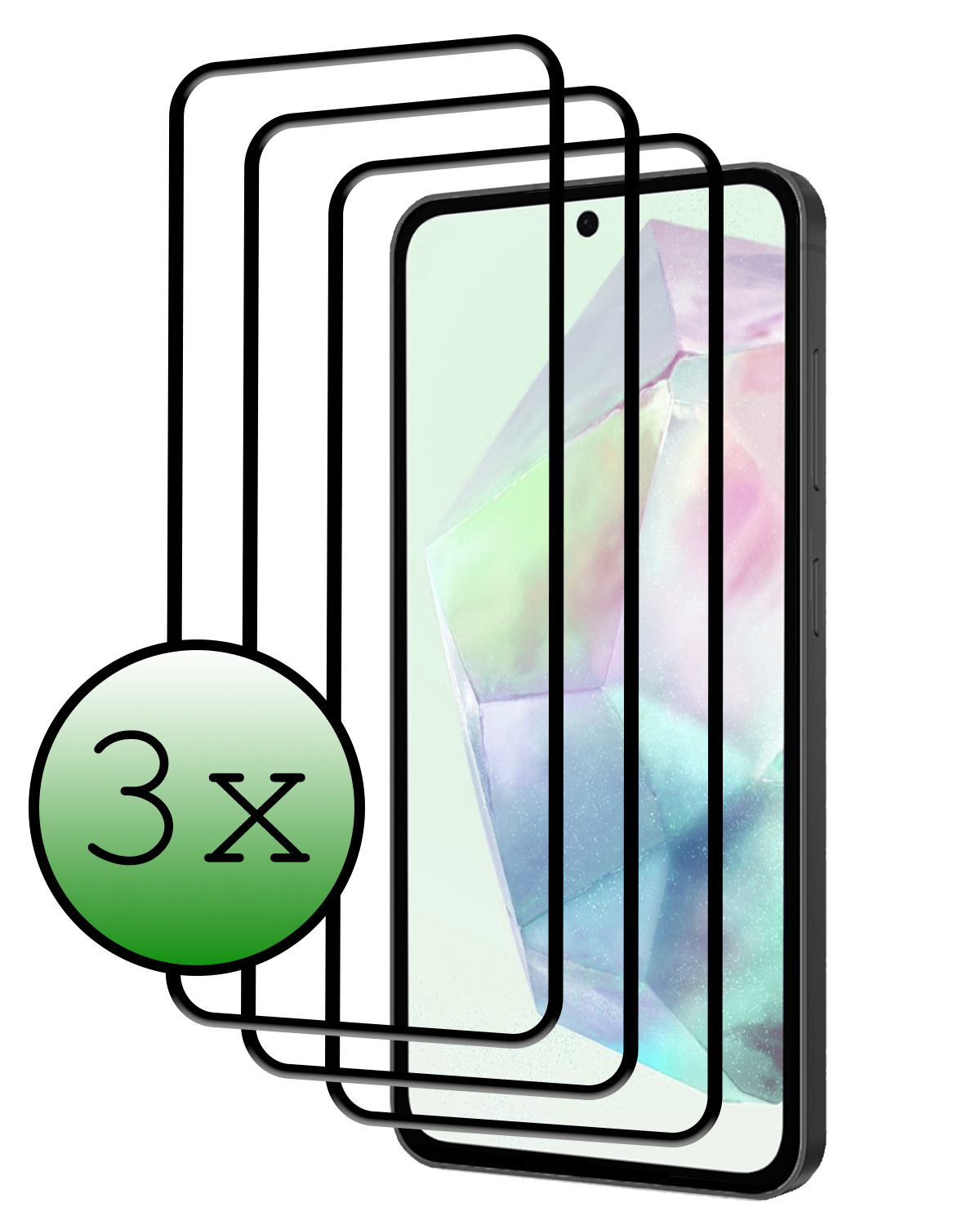 BASEY. Screenprotector Geschikt voor Samsung A35 Screenprotector Beschermglas Full Cover - Screenprotector Geschikt voor Samsung Galaxy A35 5G Screen Protector Full Cover - 3 Stuks