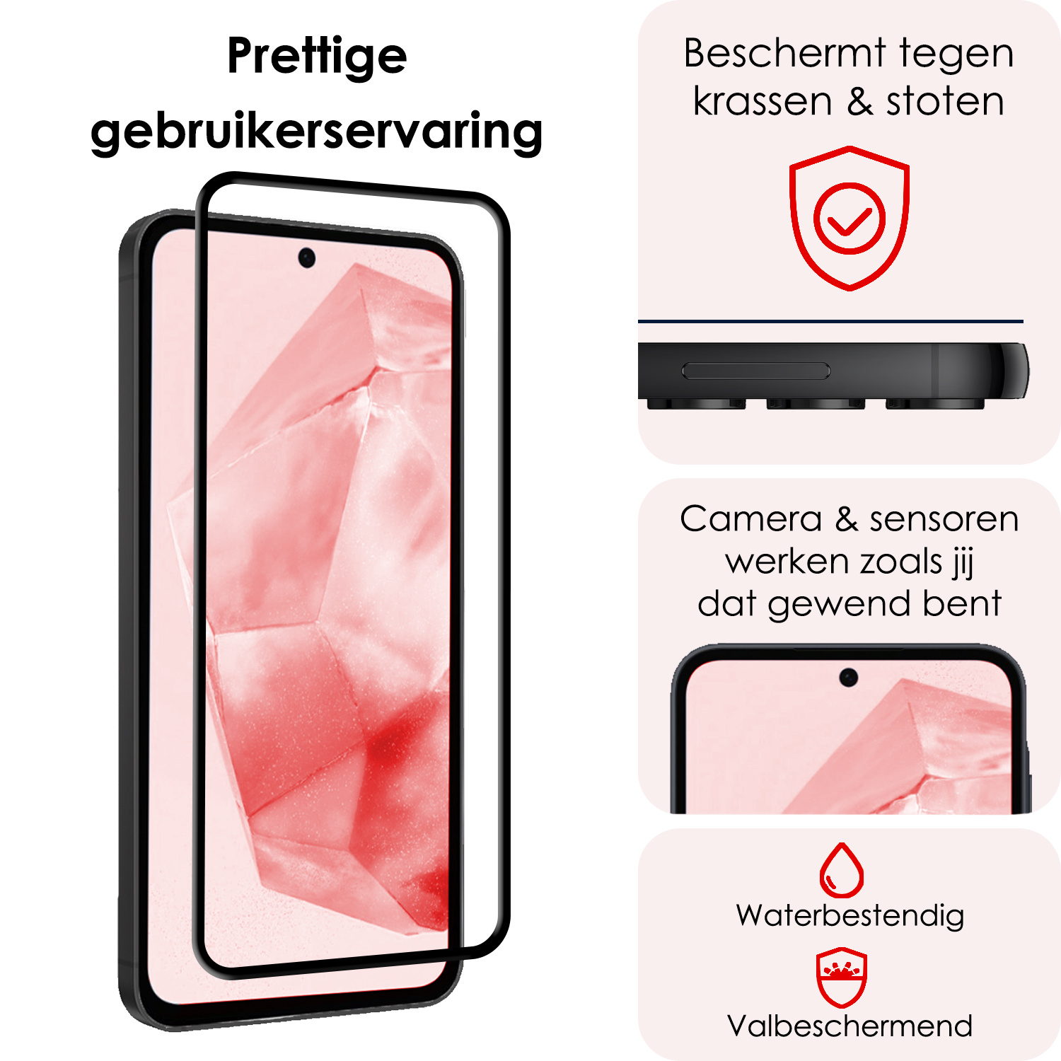 NoXx Screenprotector Geschikt voor Samsung A35 Screenprotector Tempered Glass Gehard Glas Full Cover - 3x