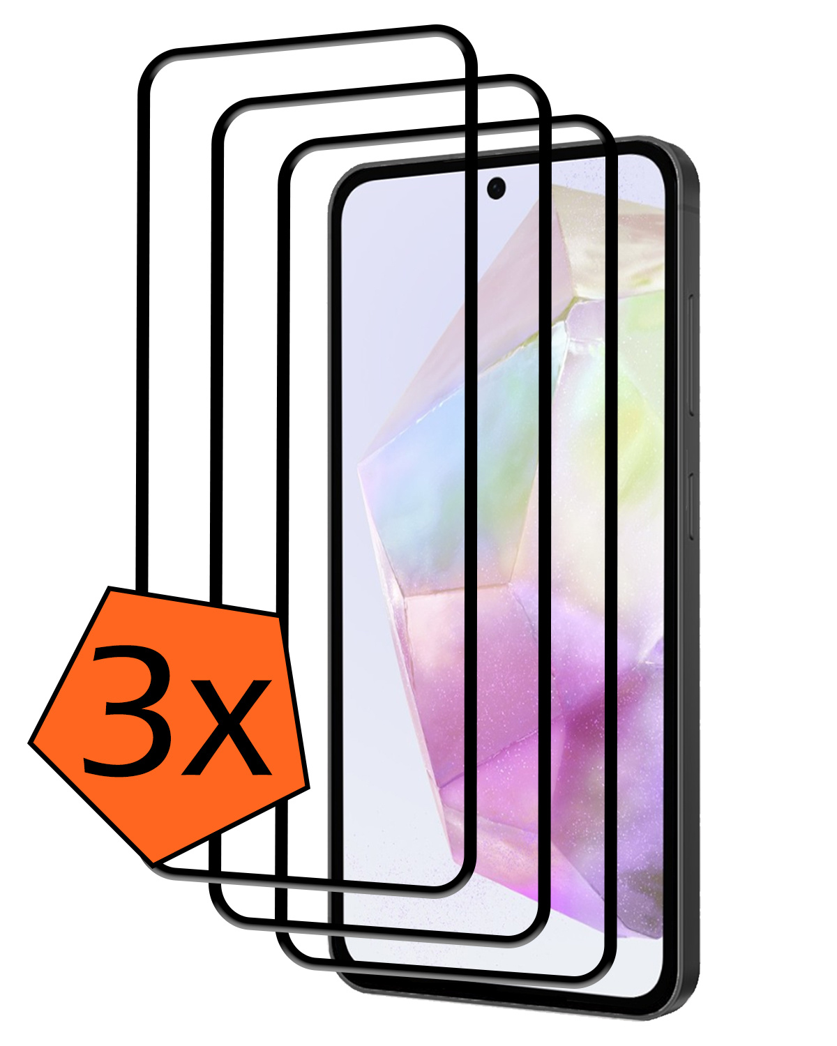 Nomfy Screenprotector Geschikt voor Samsung A35 Screenprotector Bescherm Glas - Screenprotector Geschikt voor Samsung Galaxy A35 5G Screen Protector Tempered Glass Full Screen Full Cover - 3 PACK