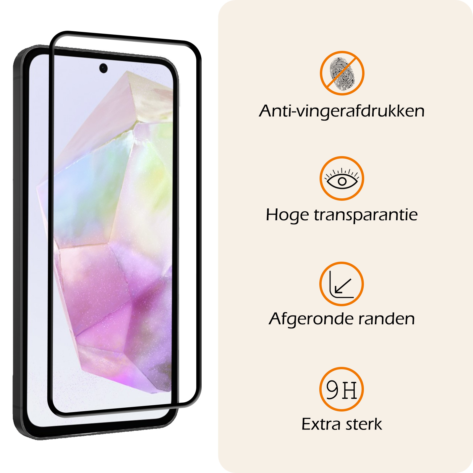 Nomfy Screenprotector Geschikt voor Samsung A35 Screenprotector Bescherm Glas - Screenprotector Geschikt voor Samsung Galaxy A35 5G Screen Protector Tempered Glass Full Screen Full Cover - 3 PACK