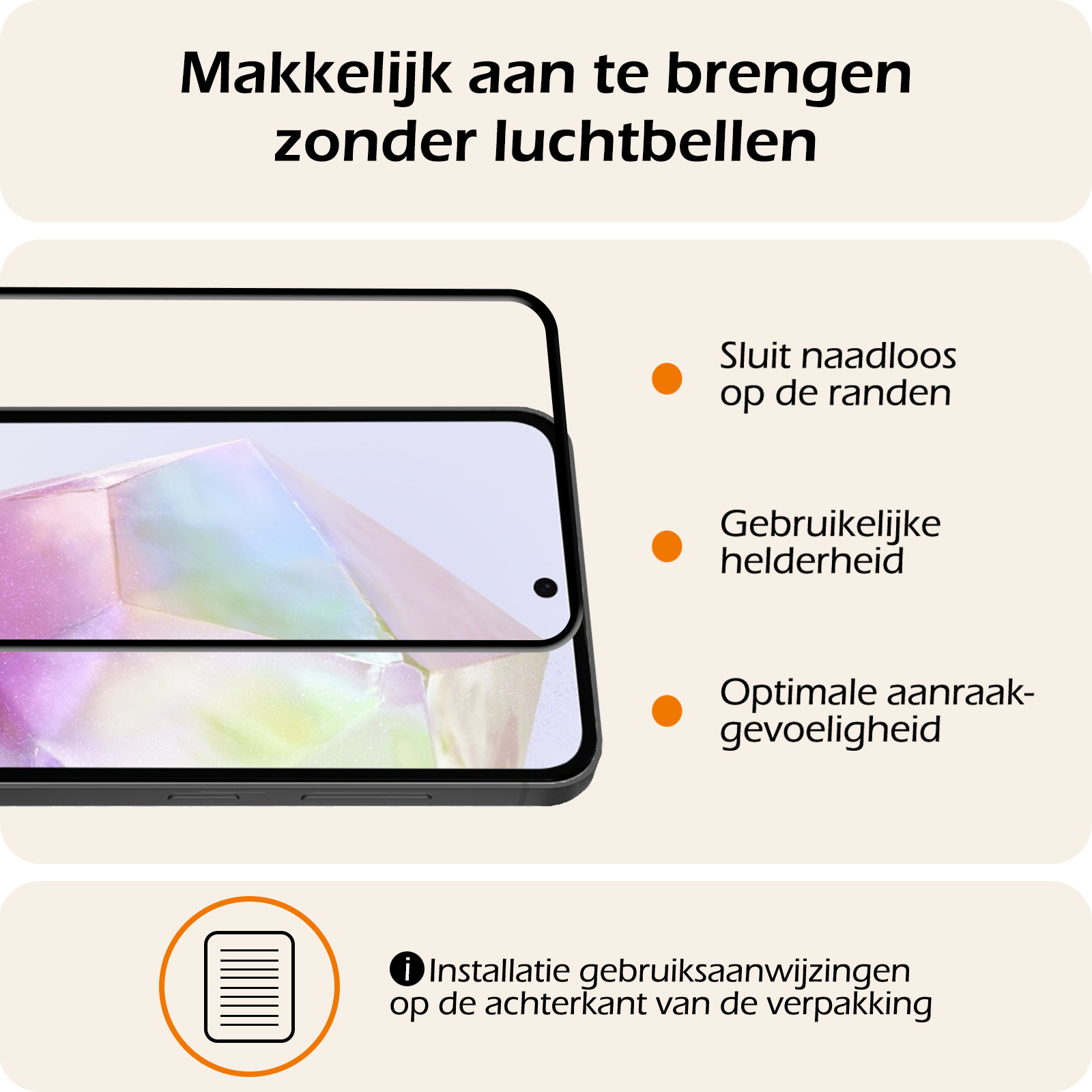 Nomfy Screenprotector Geschikt voor Samsung A35 Screenprotector Bescherm Glas - Screenprotector Geschikt voor Samsung Galaxy A35 5G Screen Protector Tempered Glass Full Screen Full Cover - 3 PACK