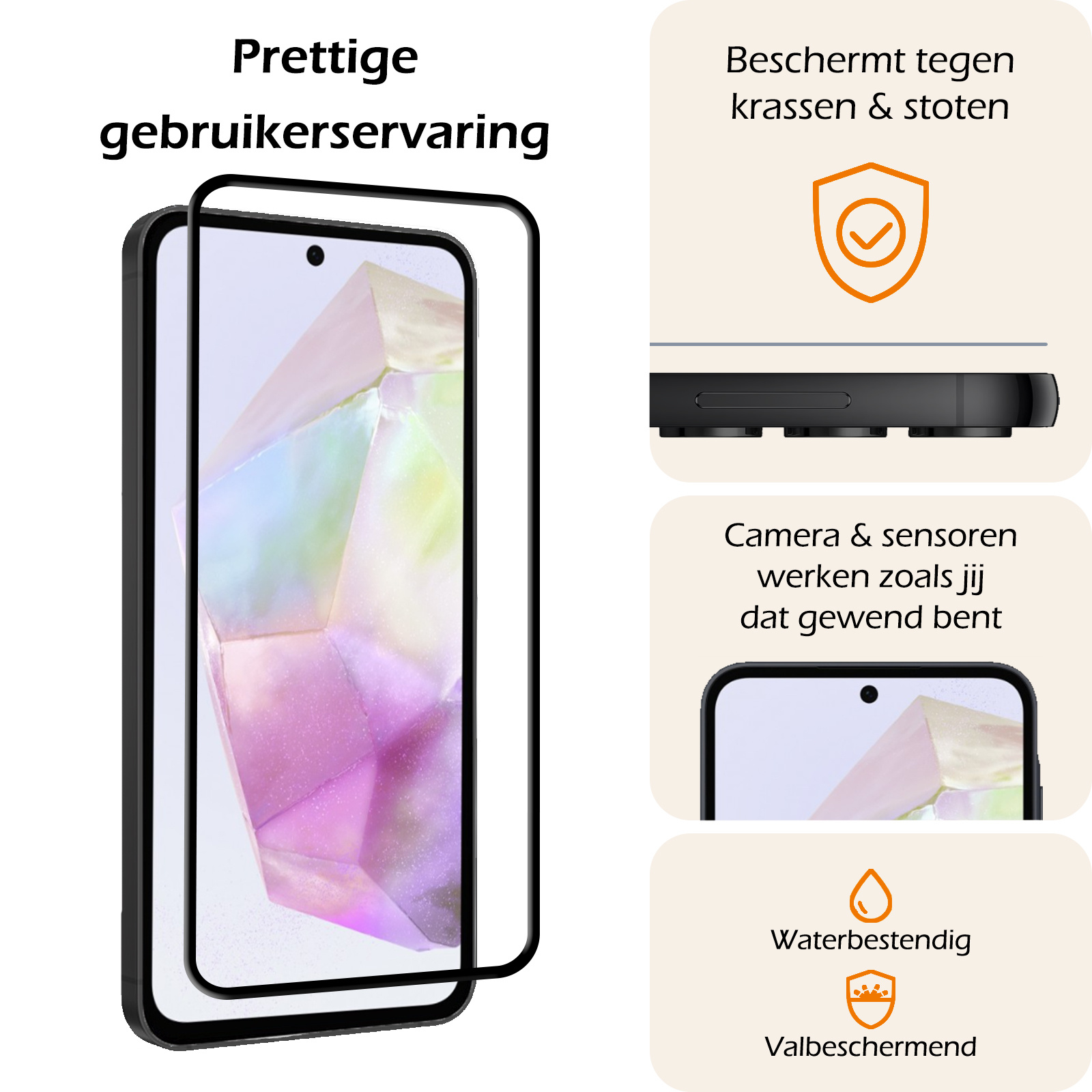 Nomfy Screenprotector Geschikt voor Samsung A35 Screenprotector Bescherm Glas - Screenprotector Geschikt voor Samsung Galaxy A35 5G Screen Protector Tempered Glass Full Screen Full Cover - 3 PACK
