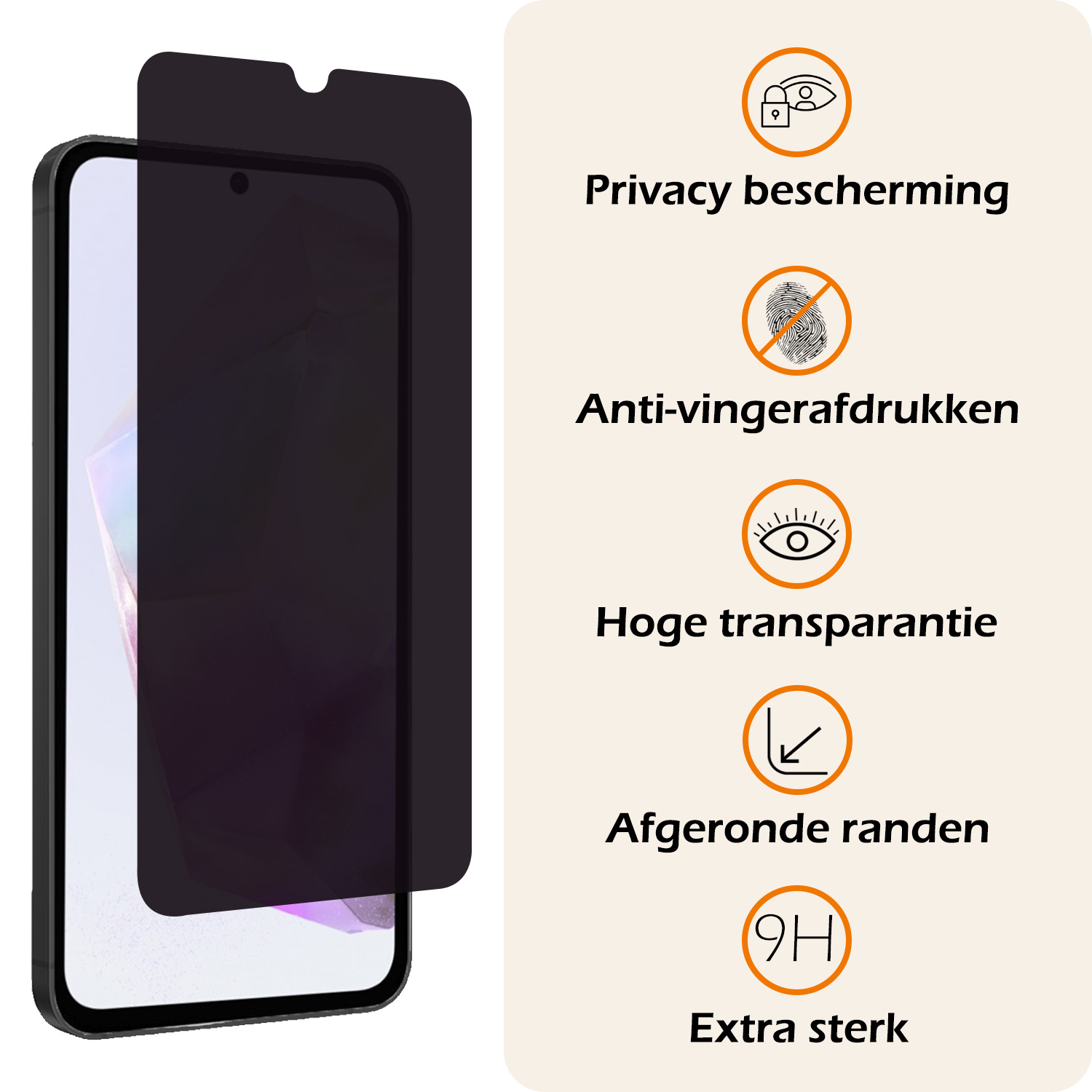 Nomfy Screenprotector Geschikt voor Samsung A35 Screenprotector Privacy Bescherm Glas - Screenprotector Geschikt voor Samsung Galaxy A35 5G Privacy Screenprotector Tempered Glass
