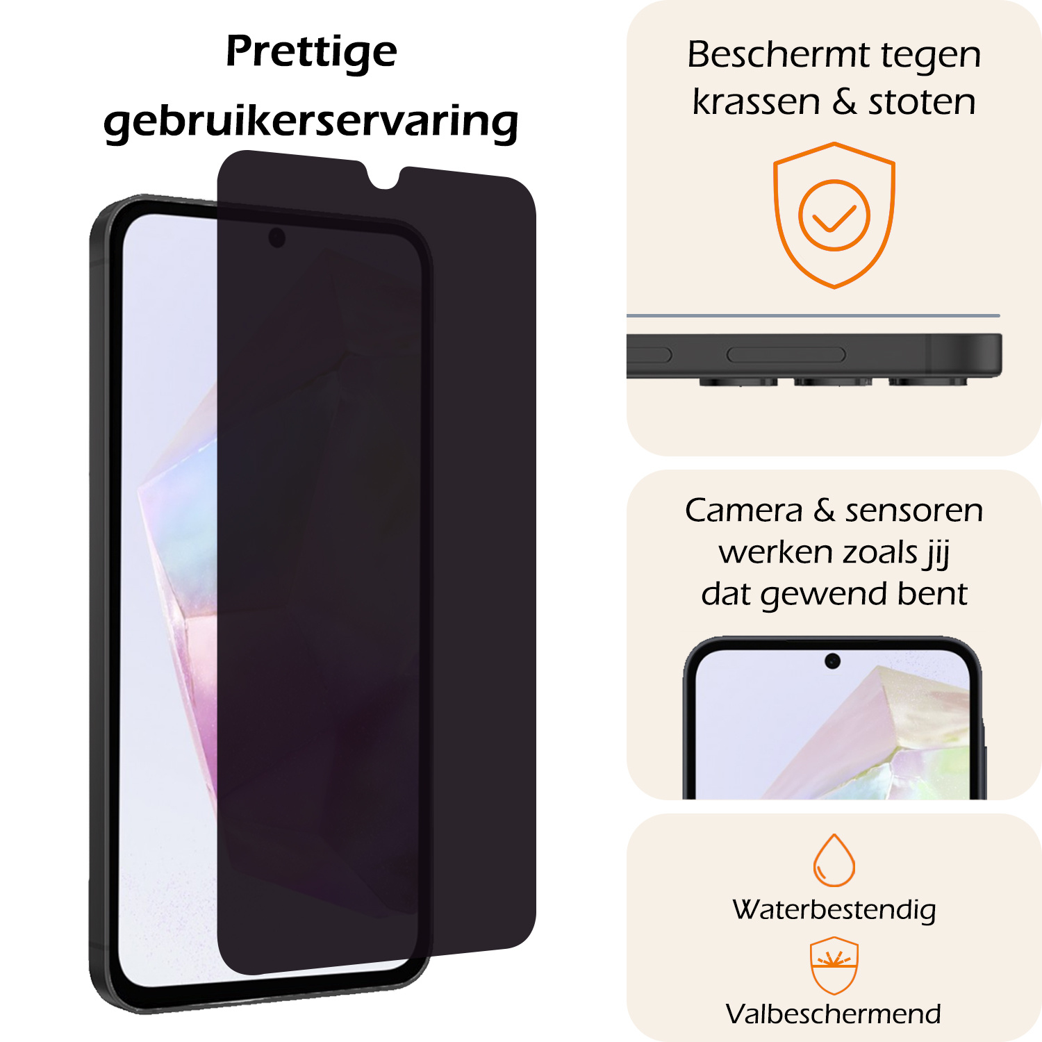 Nomfy Screenprotector Geschikt voor Samsung A35 Screenprotector Privacy Bescherm Glas - Screenprotector Geschikt voor Samsung Galaxy A35 5G Privacy Screenprotector Tempered Glass