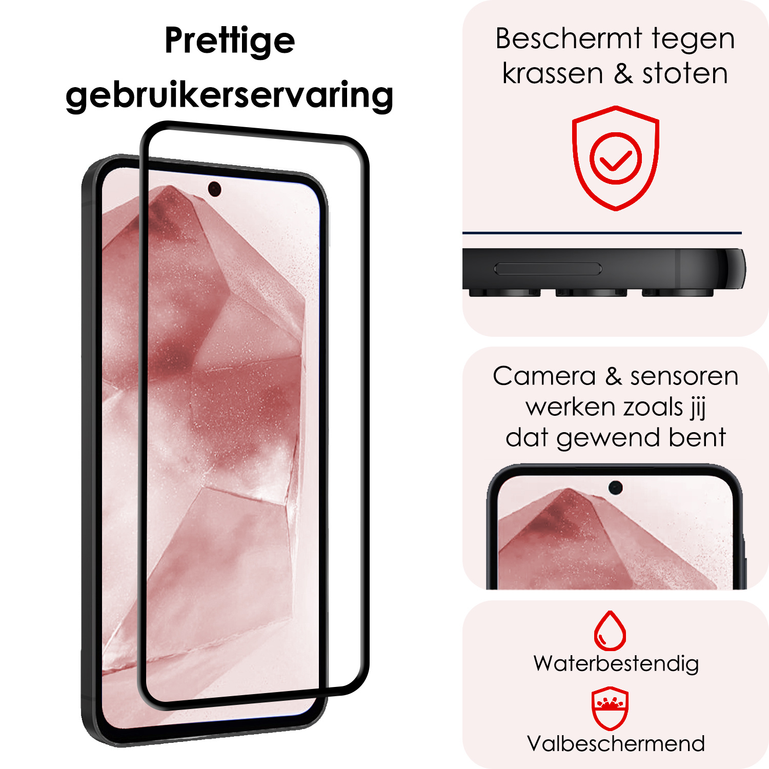 NoXx Screenprotector Geschikt voor Samsung A55 Screenprotector Tempered Glass Gehard Glas Full Cover - 3x
