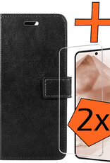 Nomfy Hoesje Geschikt voor Samsung A55 Hoes Bookcase Flipcase Book Cover Met 2x Screenprotector - Hoes Geschikt voor Samsung Galaxy A55 Hoesje Book Case - Zwart