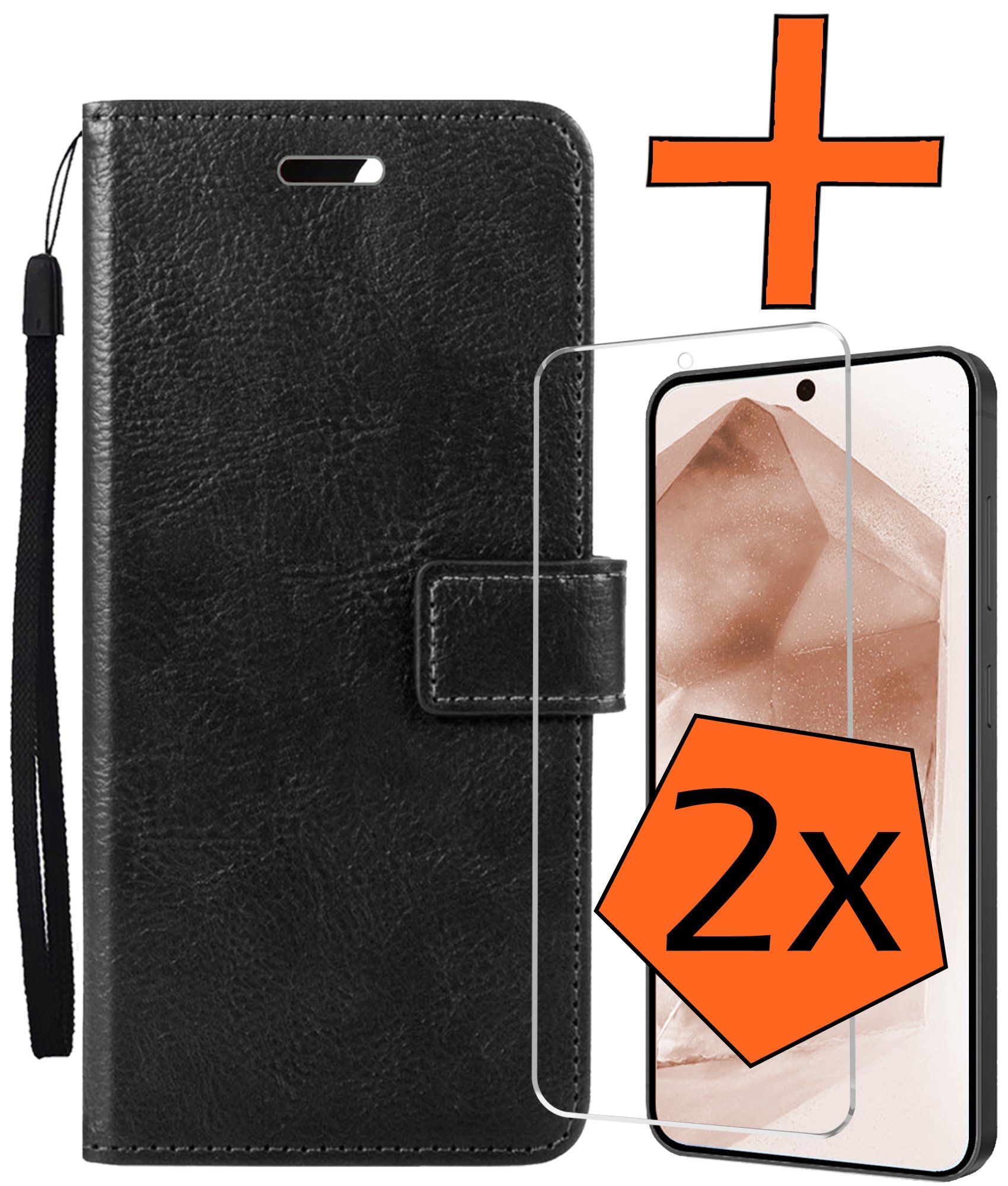 Nomfy Hoesje Geschikt voor Samsung A55 Hoes Bookcase Flipcase Book Cover Met 2x Screenprotector - Hoes Geschikt voor Samsung Galaxy A55 Hoesje Book Case - Zwart