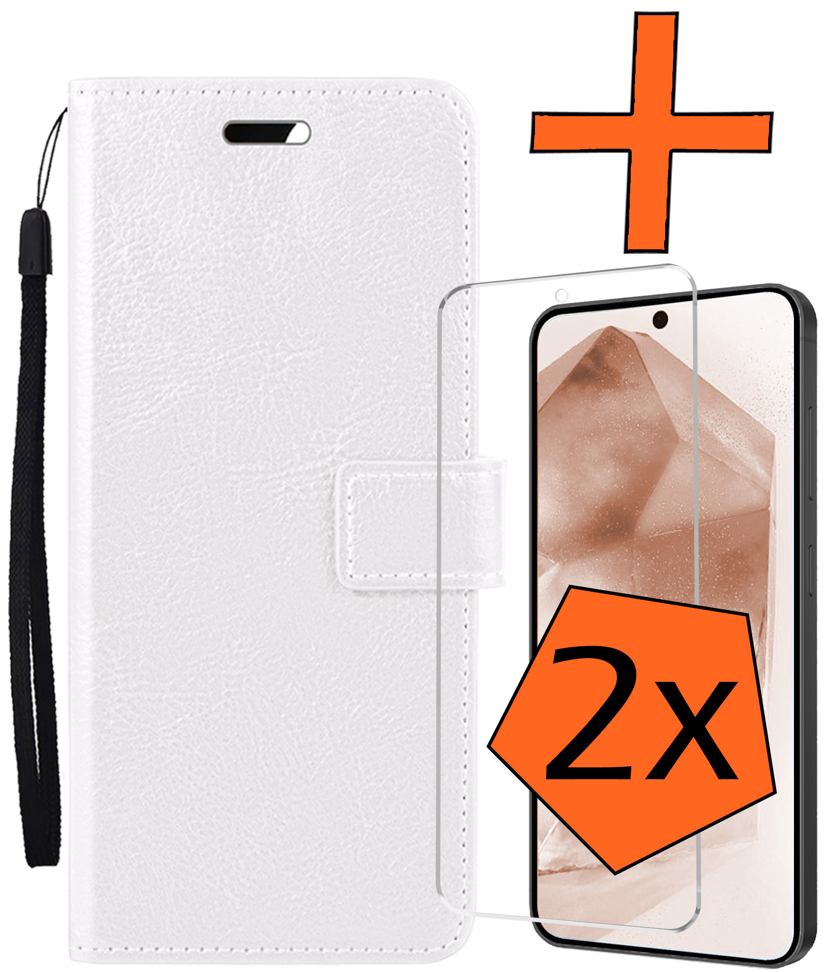 Nomfy Hoesje Geschikt voor Samsung A55 Hoes Bookcase Flipcase Book Cover Met 2x Screenprotector - Hoes Geschikt voor Samsung Galaxy A55 Hoesje Book Case - Wit