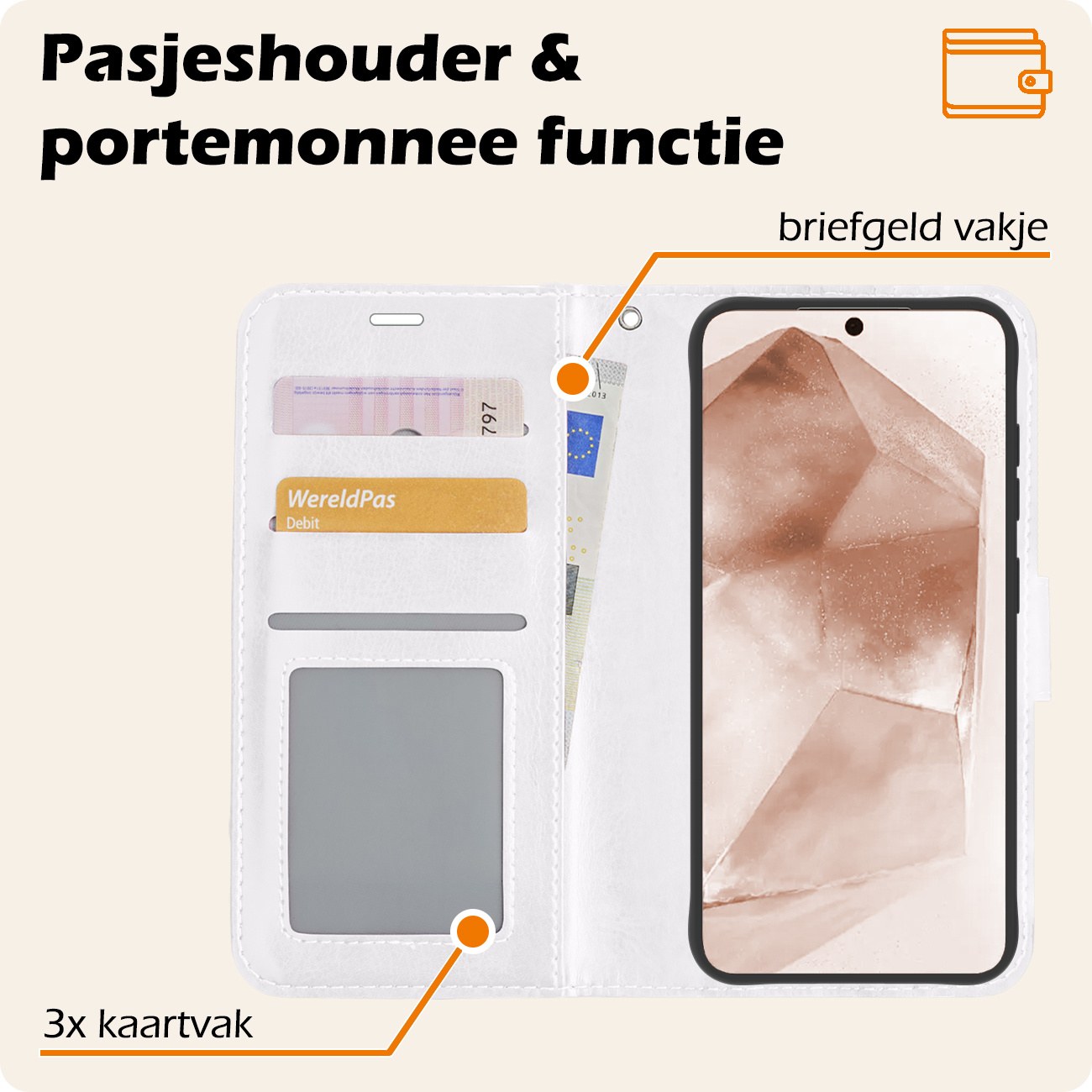 Nomfy Hoesje Geschikt voor Samsung A55 Hoes Bookcase Flipcase Book Cover Met 2x Screenprotector - Hoes Geschikt voor Samsung Galaxy A55 Hoesje Book Case - Wit