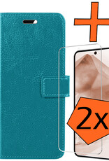 Nomfy Hoesje Geschikt voor Samsung A55 Hoes Bookcase Flipcase Book Cover Met 2x Screenprotector - Hoes Geschikt voor Samsung Galaxy A55 Hoesje Book Case - Turquoise