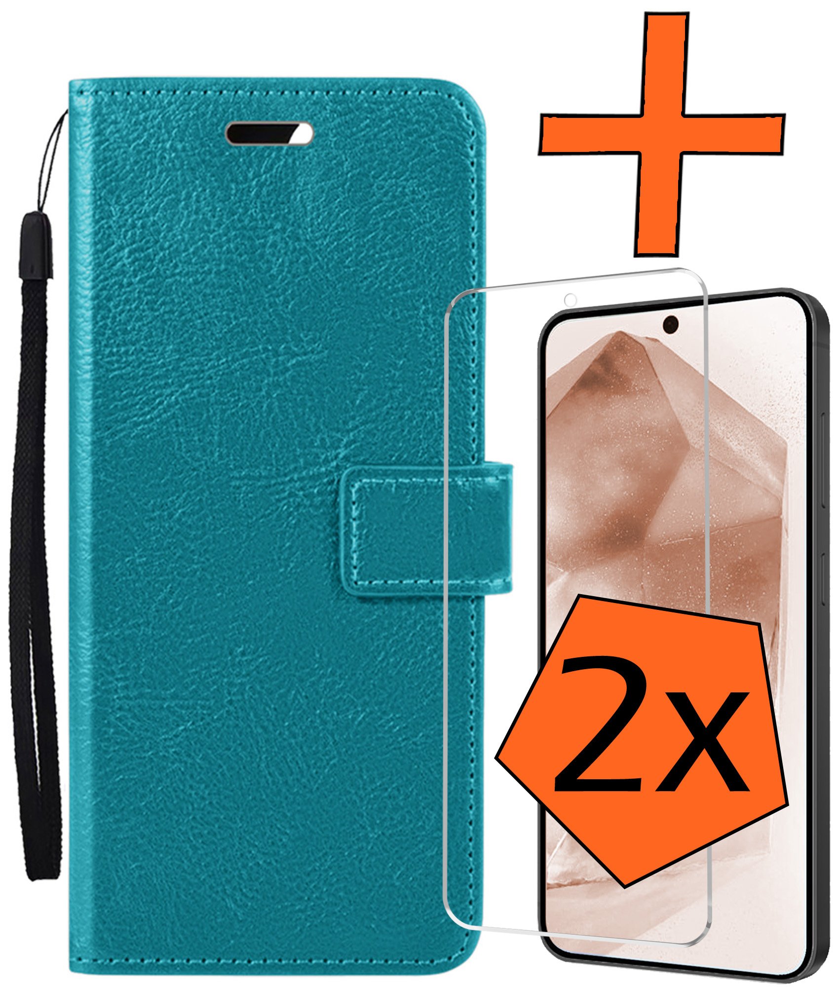 Nomfy Hoesje Geschikt voor Samsung A55 Hoes Bookcase Flipcase Book Cover Met 2x Screenprotector - Hoes Geschikt voor Samsung Galaxy A55 Hoesje Book Case - Turquoise