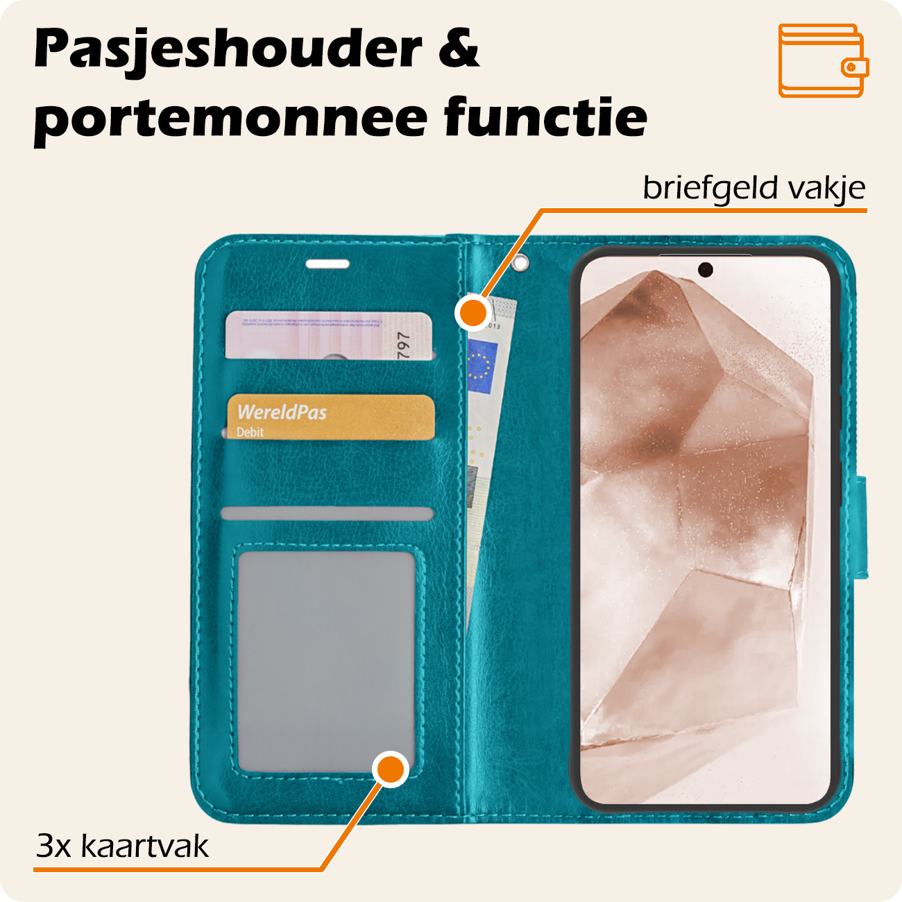 Nomfy Hoesje Geschikt voor Samsung A55 Hoes Bookcase Flipcase Book Cover Met 2x Screenprotector - Hoes Geschikt voor Samsung Galaxy A55 Hoesje Book Case - Turquoise