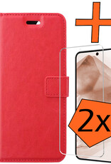 Nomfy Hoesje Geschikt voor Samsung A55 Hoes Bookcase Flipcase Book Cover Met 2x Screenprotector - Hoes Geschikt voor Samsung Galaxy A55 Hoesje Book Case - Rood