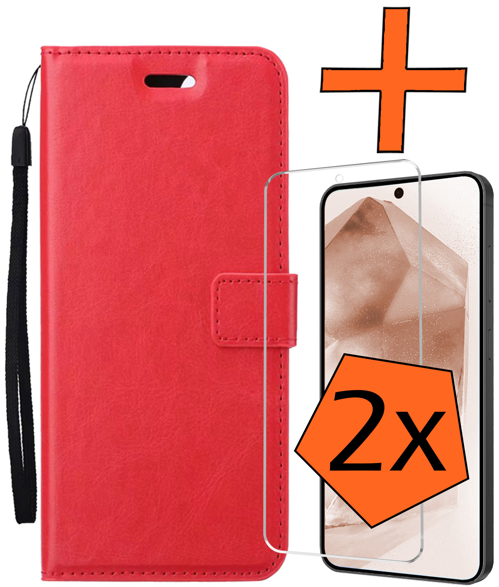 Nomfy Hoesje Geschikt voor Samsung A55 Hoes Bookcase Flipcase Book Cover Met 2x Screenprotector - Hoes Geschikt voor Samsung Galaxy A55 Hoesje Book Case - Rood