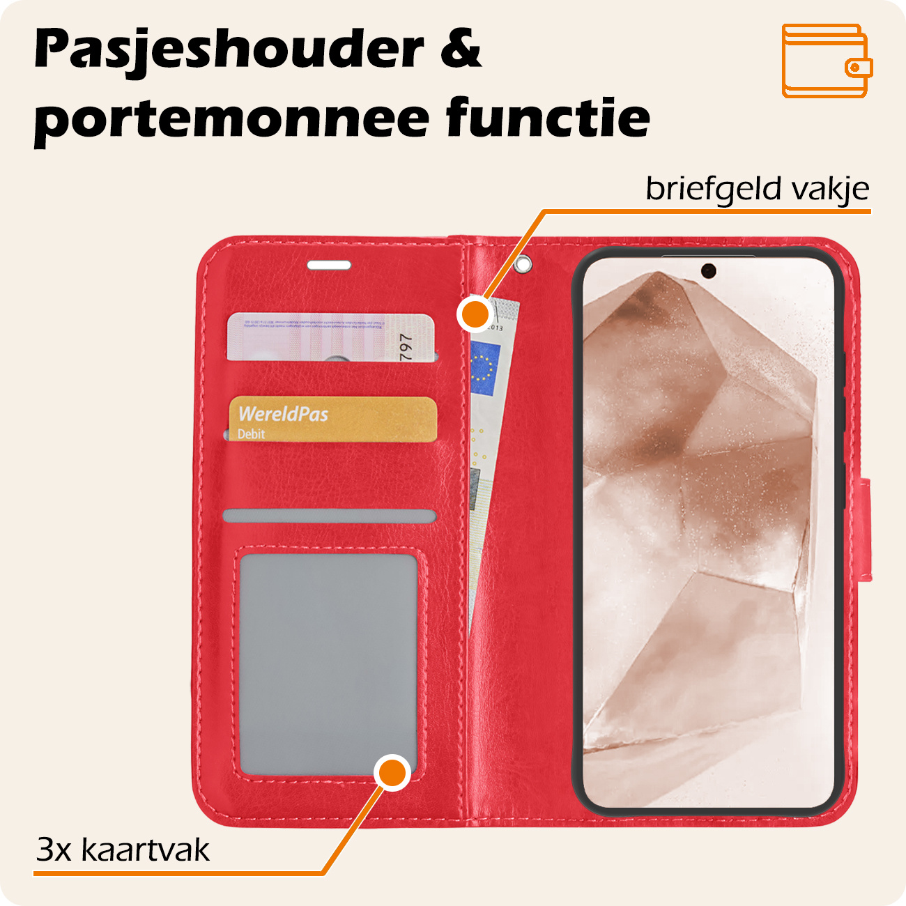 Nomfy Hoesje Geschikt voor Samsung A55 Hoes Bookcase Flipcase Book Cover Met 2x Screenprotector - Hoes Geschikt voor Samsung Galaxy A55 Hoesje Book Case - Rood