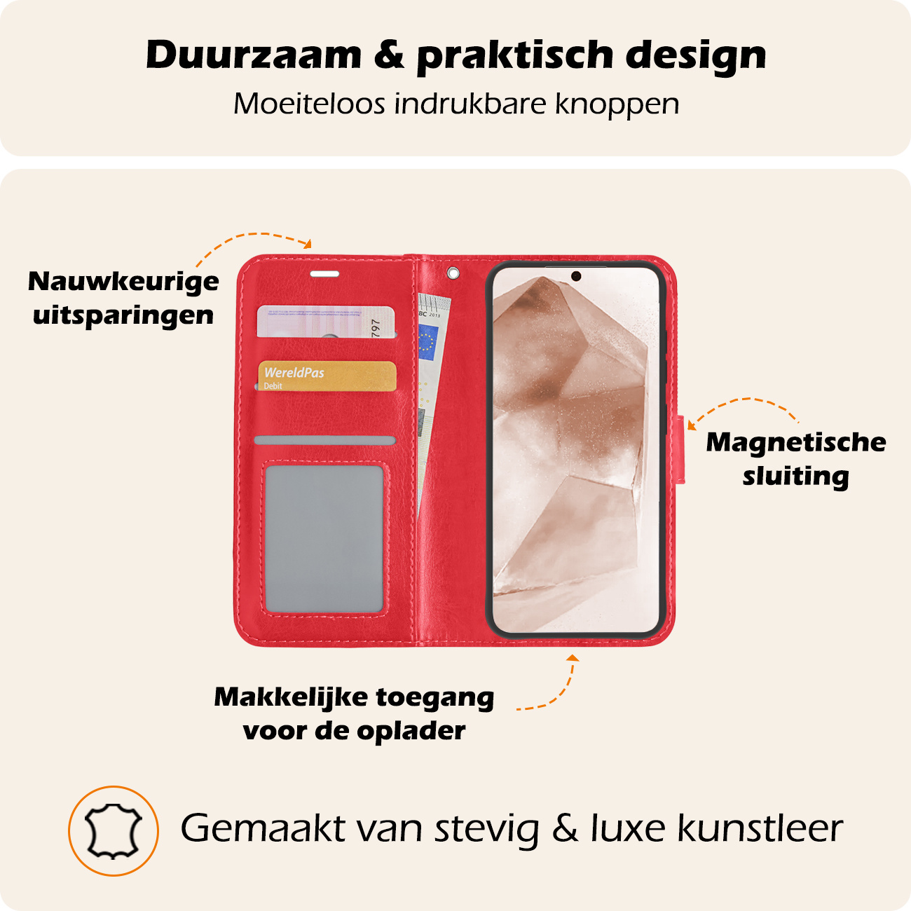 Nomfy Hoesje Geschikt voor Samsung A55 Hoes Bookcase Flipcase Book Cover Met 2x Screenprotector - Hoes Geschikt voor Samsung Galaxy A55 Hoesje Book Case - Rood