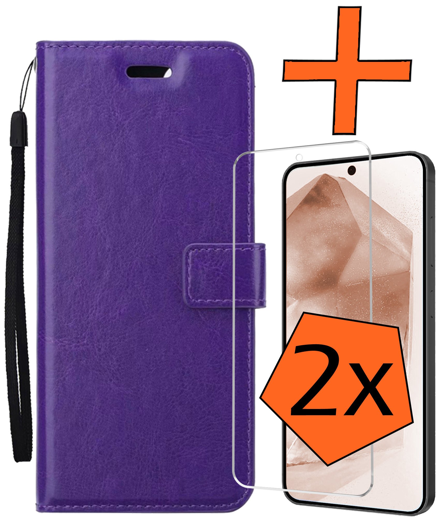 Nomfy Hoesje Geschikt voor Samsung A55 Hoes Bookcase Flipcase Book Cover Met 2x Screenprotector - Hoes Geschikt voor Samsung Galaxy A55 Hoesje Book Case - Paars