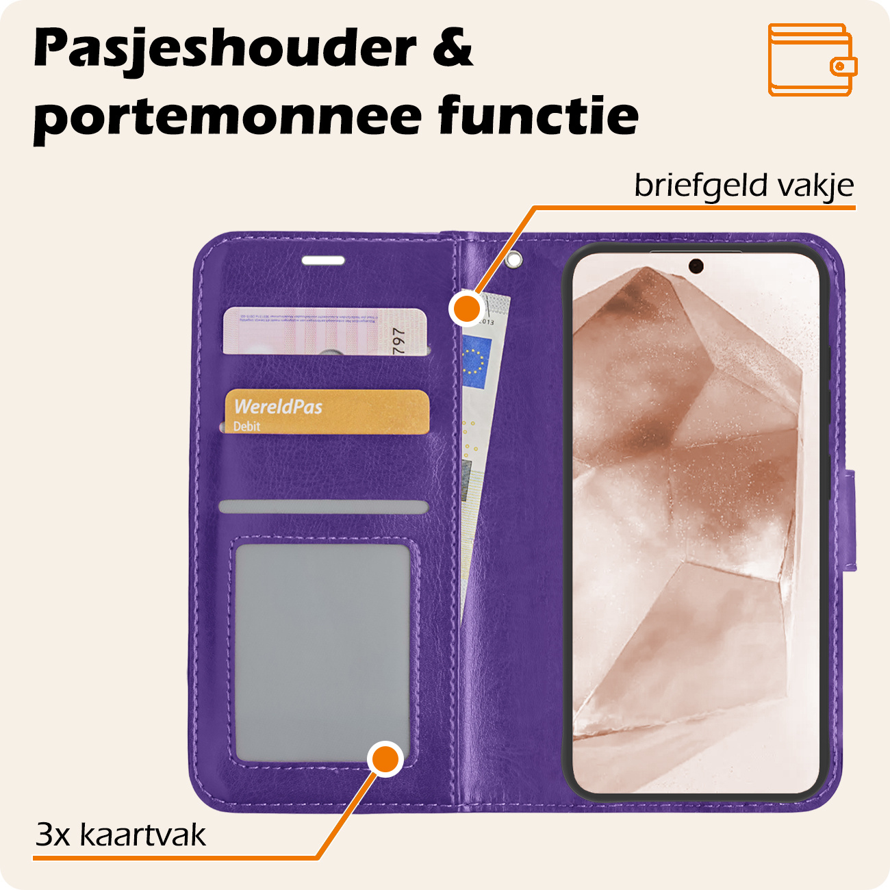 Nomfy Hoesje Geschikt voor Samsung A55 Hoes Bookcase Flipcase Book Cover Met 2x Screenprotector - Hoes Geschikt voor Samsung Galaxy A55 Hoesje Book Case - Paars