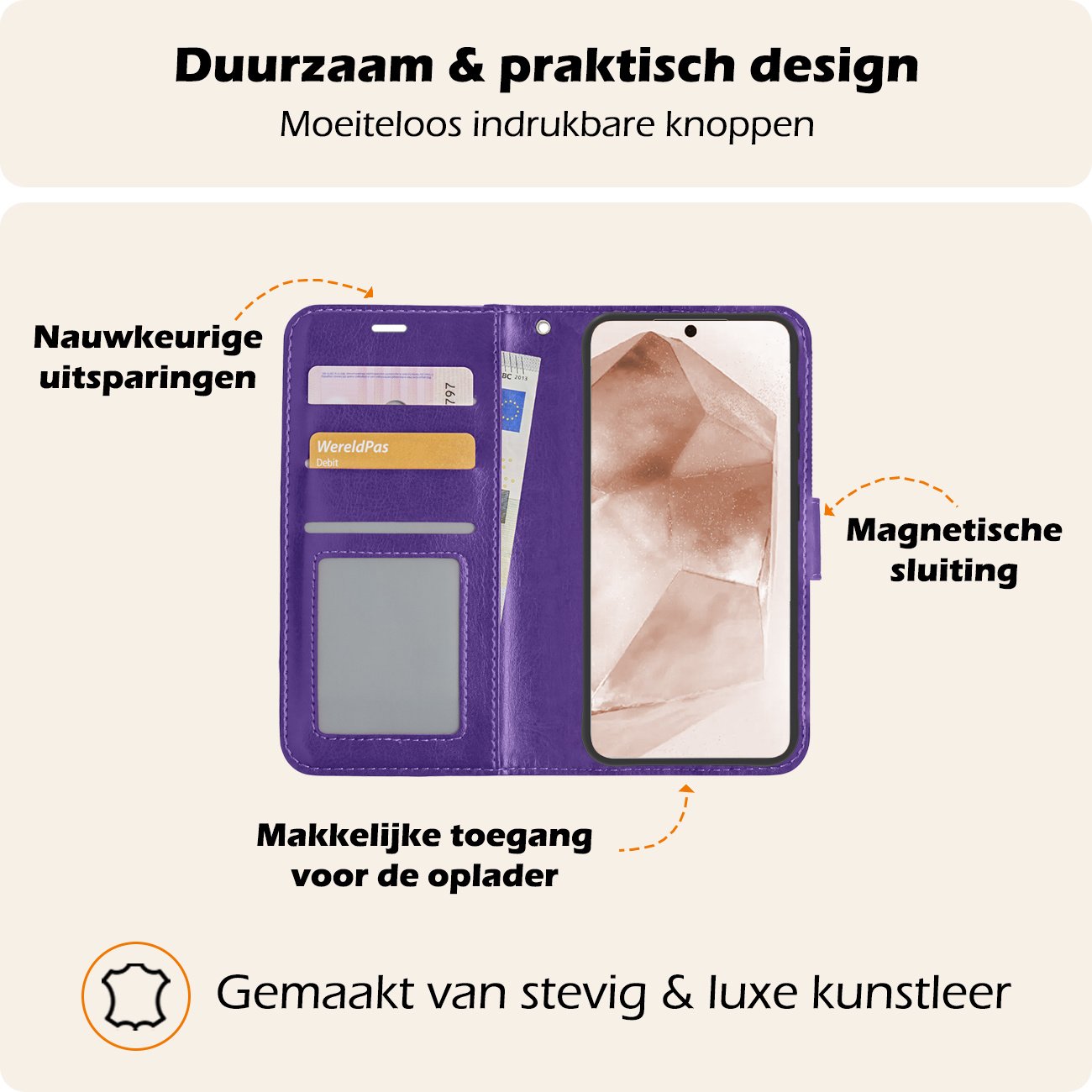 Nomfy Hoesje Geschikt voor Samsung A55 Hoes Bookcase Flipcase Book Cover Met 2x Screenprotector - Hoes Geschikt voor Samsung Galaxy A55 Hoesje Book Case - Paars