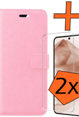 Nomfy Hoesje Geschikt voor Samsung A55 Hoes Bookcase Flipcase Book Cover Met 2x Screenprotector - Hoes Geschikt voor Samsung Galaxy A55 Hoesje Book Case - Lichtroze