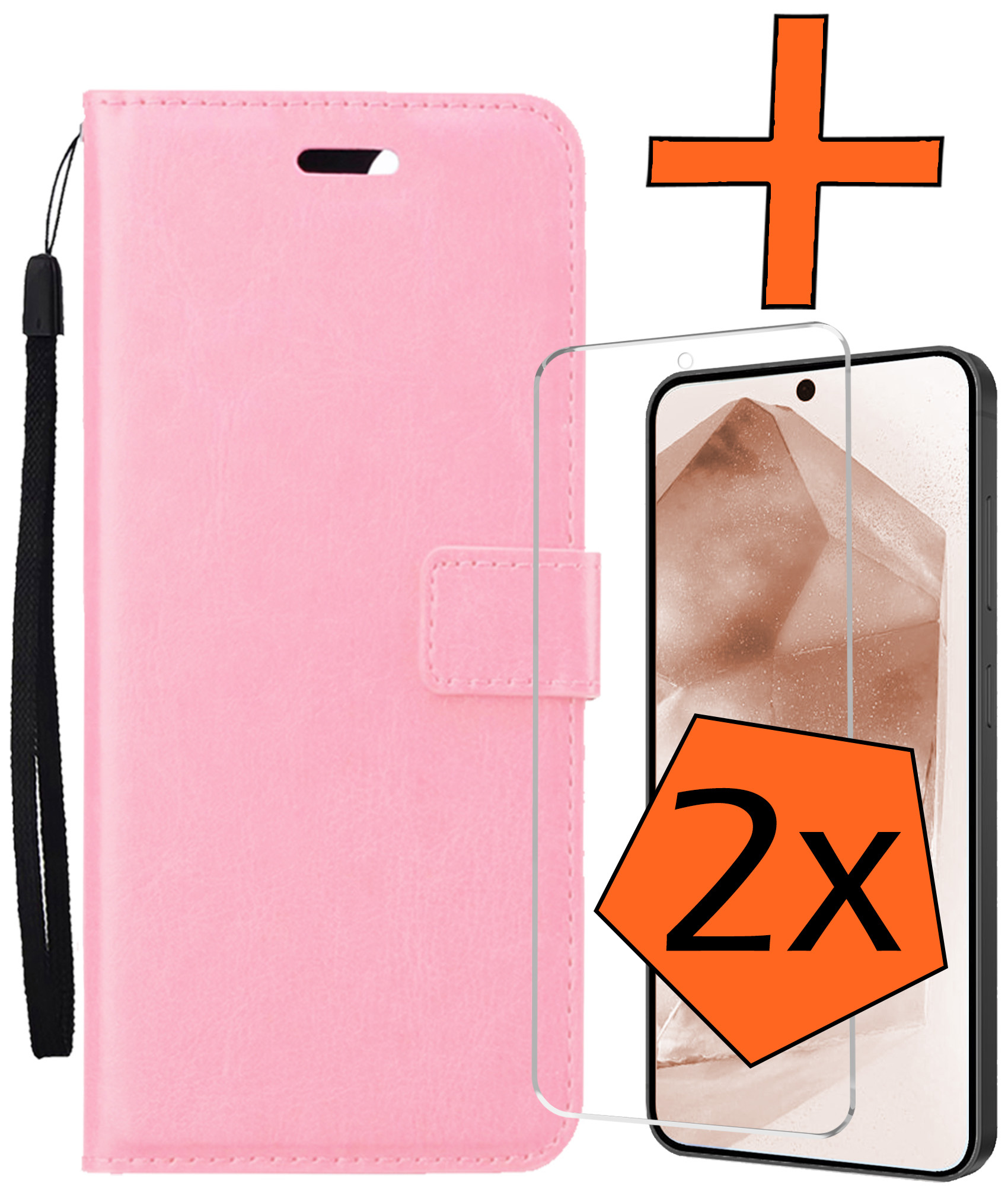 Nomfy Hoesje Geschikt voor Samsung A55 Hoes Bookcase Flipcase Book Cover Met 2x Screenprotector - Hoes Geschikt voor Samsung Galaxy A55 Hoesje Book Case - Lichtroze