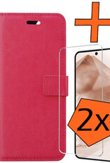 Nomfy Hoesje Geschikt voor Samsung A55 Hoes Bookcase Flipcase Book Cover Met 2x Screenprotector - Hoes Geschikt voor Samsung Galaxy A55 Hoesje Book Case - Donkerroze