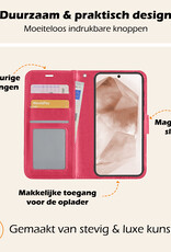 Nomfy Hoesje Geschikt voor Samsung A55 Hoes Bookcase Flipcase Book Cover Met 2x Screenprotector - Hoes Geschikt voor Samsung Galaxy A55 Hoesje Book Case - Donkerroze