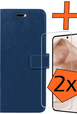 Nomfy Hoesje Geschikt voor Samsung A55 Hoes Bookcase Flipcase Book Cover Met 2x Screenprotector - Hoes Geschikt voor Samsung Galaxy A55 Hoesje Book Case - Donkerblauw