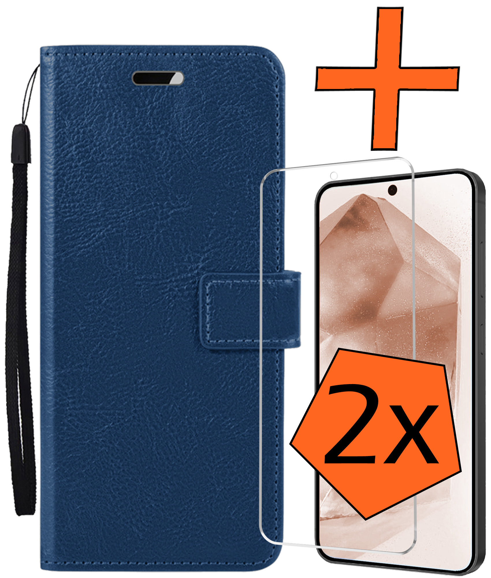 Nomfy Hoesje Geschikt voor Samsung A55 Hoes Bookcase Flipcase Book Cover Met 2x Screenprotector - Hoes Geschikt voor Samsung Galaxy A55 Hoesje Book Case - Donkerblauw