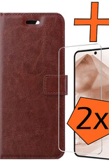 Nomfy Hoesje Geschikt voor Samsung A55 Hoes Bookcase Flipcase Book Cover Met 2x Screenprotector - Hoes Geschikt voor Samsung Galaxy A55 Hoesje Book Case - Bruin