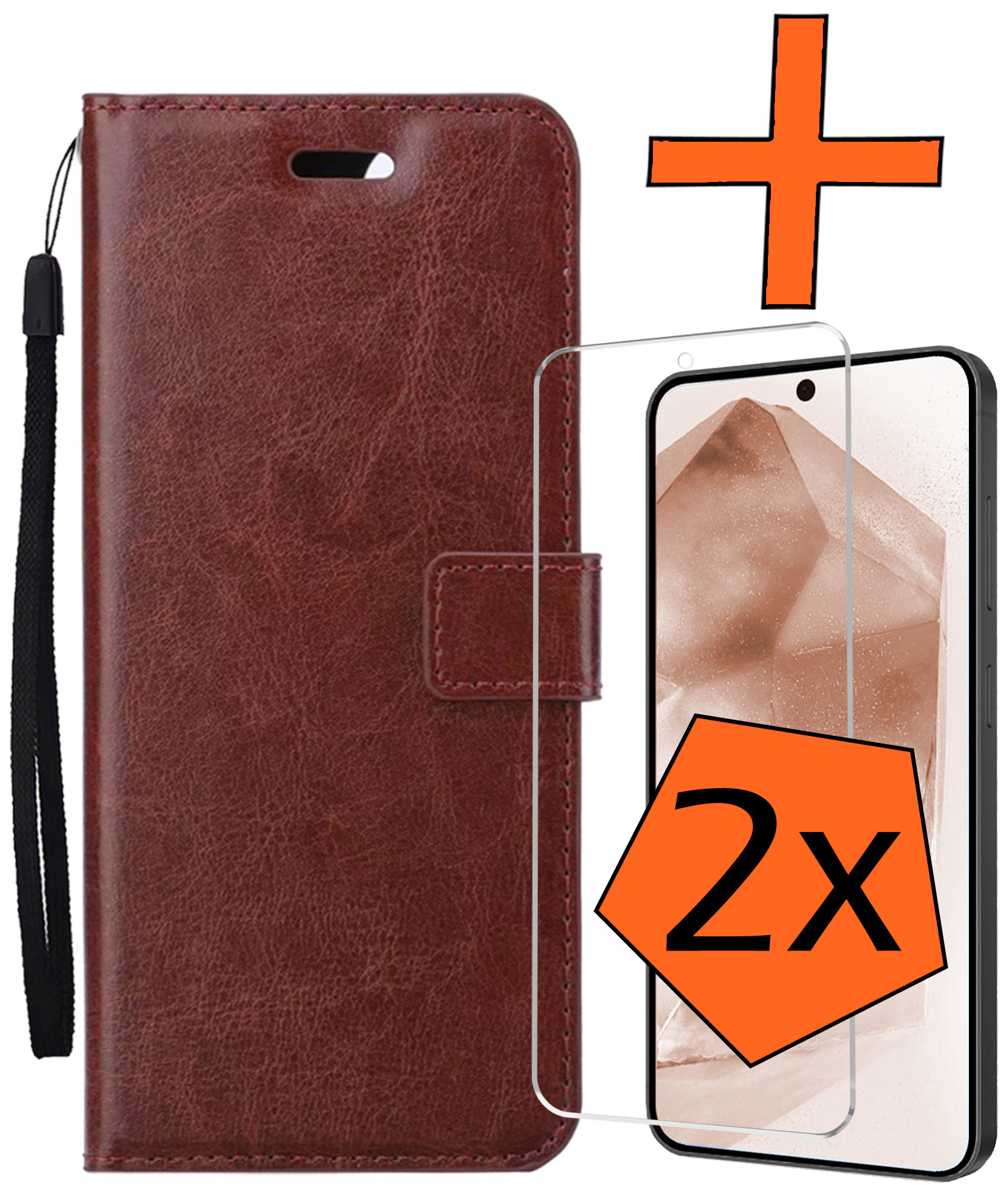 Nomfy Hoesje Geschikt voor Samsung A55 Hoes Bookcase Flipcase Book Cover Met 2x Screenprotector - Hoes Geschikt voor Samsung Galaxy A55 Hoesje Book Case - Bruin