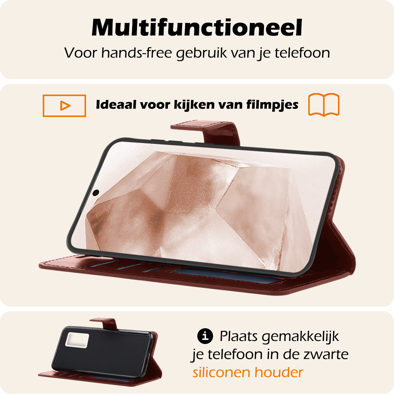 Nomfy Hoesje Geschikt voor Samsung A55 Hoes Bookcase Flipcase Book Cover Met 2x Screenprotector - Hoes Geschikt voor Samsung Galaxy A55 Hoesje Book Case - Bruin