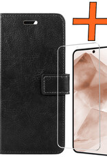 Nomfy Hoesje Geschikt voor Samsung A55 Hoes Bookcase Flipcase Book Cover Met Screenprotector - Hoes Geschikt voor Samsung Galaxy A55 Hoesje Book Case - Zwart