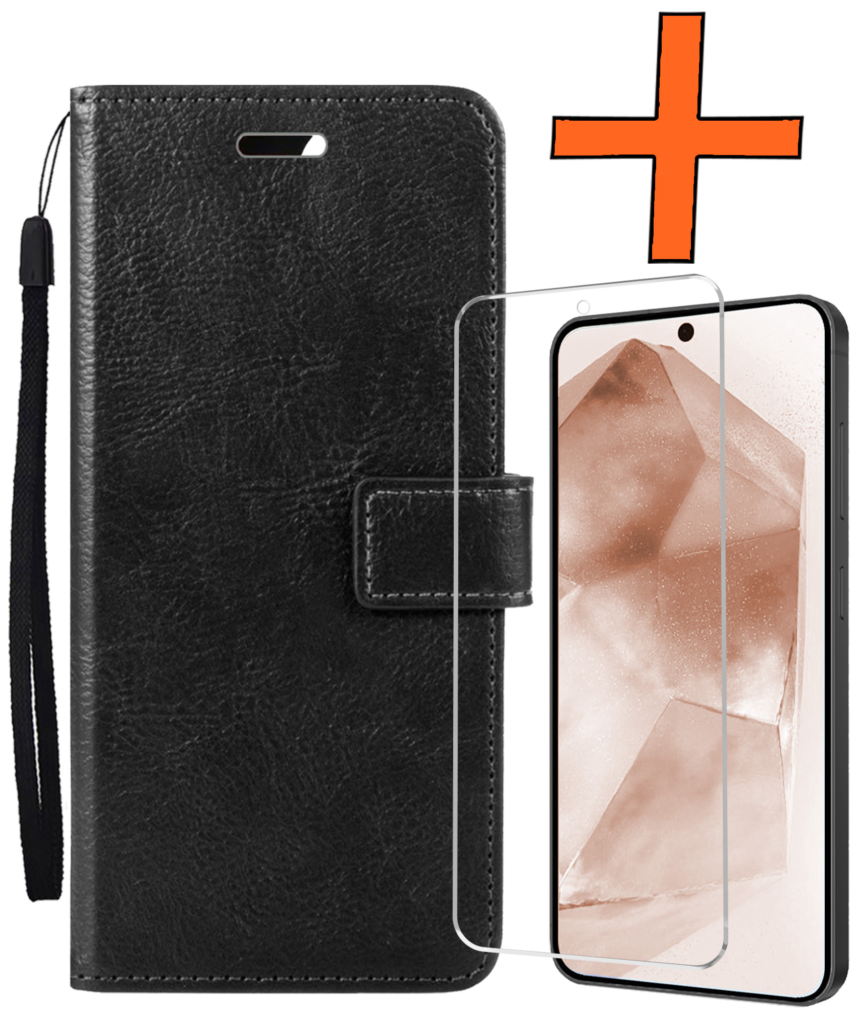 Nomfy Hoesje Geschikt voor Samsung A55 Hoes Bookcase Flipcase Book Cover Met Screenprotector - Hoes Geschikt voor Samsung Galaxy A55 Hoesje Book Case - Zwart