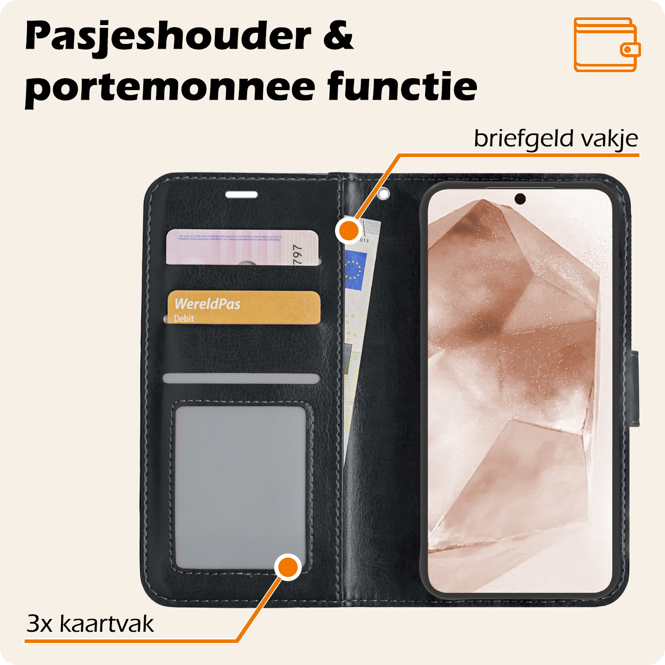 Nomfy Hoesje Geschikt voor Samsung A55 Hoes Bookcase Flipcase Book Cover Met Screenprotector - Hoes Geschikt voor Samsung Galaxy A55 Hoesje Book Case - Zwart
