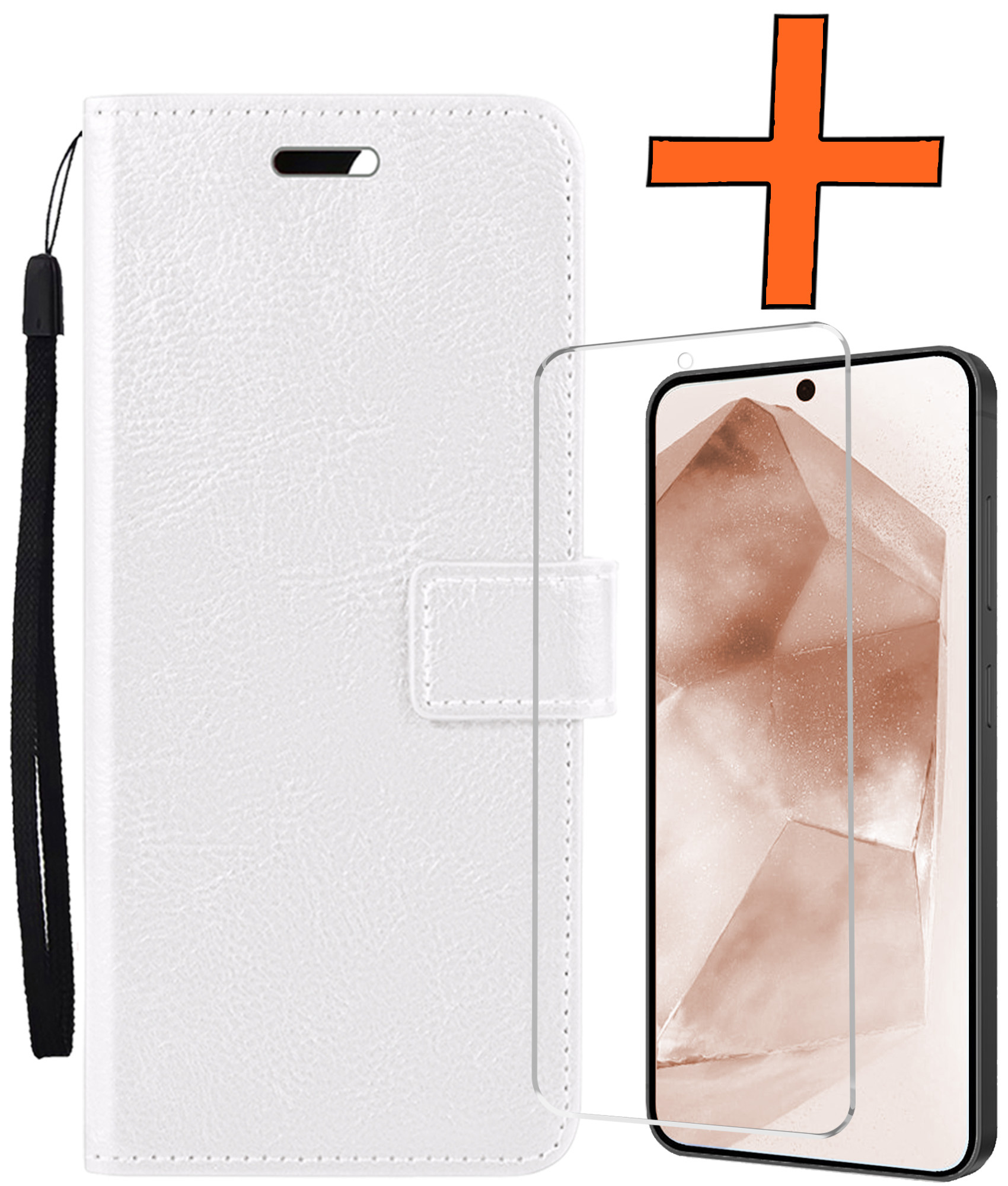 Nomfy Hoesje Geschikt voor Samsung A55 Hoes Bookcase Flipcase Book Cover Met Screenprotector - Hoes Geschikt voor Samsung Galaxy A55 Hoesje Book Case - Wit