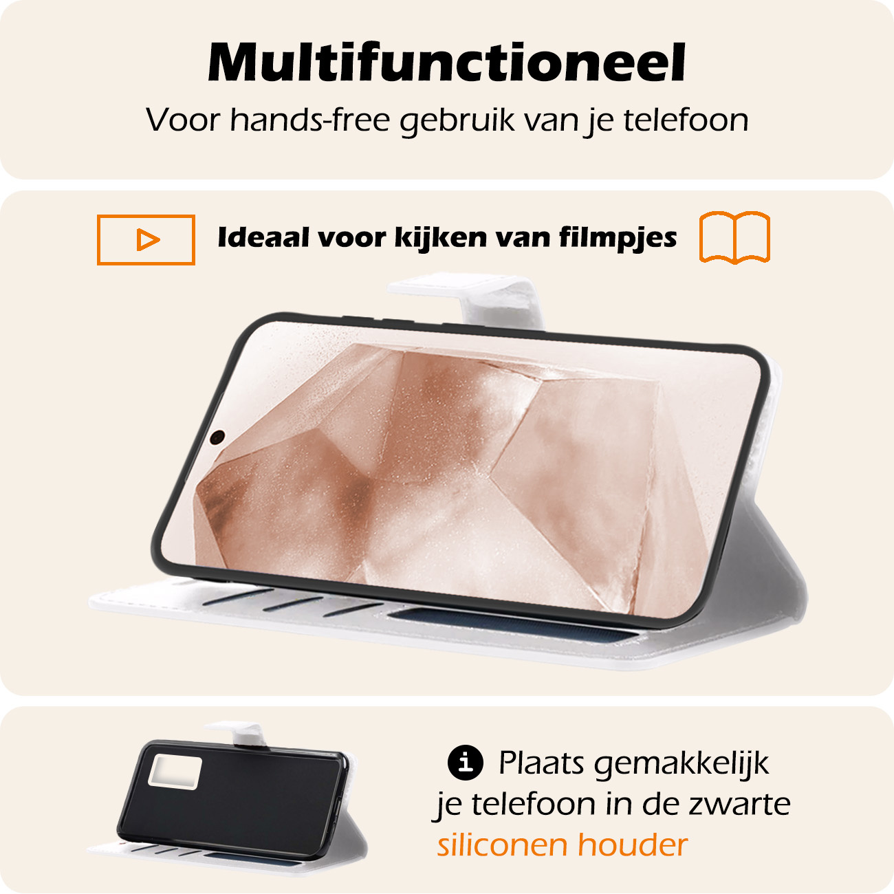Nomfy Hoesje Geschikt voor Samsung A55 Hoes Bookcase Flipcase Book Cover Met Screenprotector - Hoes Geschikt voor Samsung Galaxy A55 Hoesje Book Case - Wit